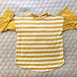 Flamingo Urban Women's Large Mustard Yellow Gold White Striped Long Sleeve Tee